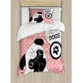 thumbnail image 1 of Pug Duvet Cover Set, I Love Dogs with a Paw Print Emblem Pug with Tilted Head Fun Animal Print, Decorative 2 Piece Bedding Set with 1 Pillow Shams, Twin Size, Pink Black White, by Ambesonne, 1 of 3