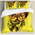 thumbnail image 1 of Pug Duvet Cover Set, Intellectual Dog with Glassesd a Wink Life is Inscribed on the Background, Decorative 3 Piece Bedding Set with 2 Pillow Shams, King Size, Yellow Pink, by Ambesonne, 1 of 3
