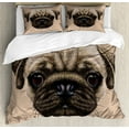 thumbnail image 1 of Pug Duvet Cover Set King Size, Detailed Portrait Drawing of a Dog Realistic Design of the Pet Animal Digital Art, Decorative 3 Piece Bedding Set with 2 Pillow Shams, Tan Pale Brown, by Ambesonne, 1 of 3
