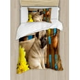 thumbnail image 1 of Pug Duvet Cover Set, Puppy Photography with Sad Dog and Wildflowers on a Park Bench, Decorative 2 Piece Bedding Set with 1 Pillow Shams, Twin Size, Pale Brown Yellow Blue, by Ambesonne, 1 of 3