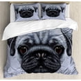thumbnail image 1 of Pug Duvet Cover Set, Realistic Style Detailed Young Dog Giant Eyes Pure Breed Pet Blue Backdrop, Decorative 3 Piece Bedding Set with 2 Pillow Shams, Queen Size, Slate Blue, by Ambesonne, 1 of 3