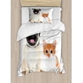 thumbnail image 1 of Pug Duvet Cover Set Twin Size, Adorable Kitten and Puppy Photography Cute Animal Fun Young Pets Happy Image, Decorative 2 Piece Bedding Set with 1 Pillow Sham, Cream Orange White, by Ambesonne, 1 of 3