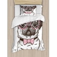 thumbnail image 1 of Pug Duvet Cover Set Twin Size, Cute Pet Dog with Pink Bow Tie Oversized Glasses Hand Drawn Domesticated, Decorative 2 Piece Bedding Set with 1 Pillow Sham, Brown Pale Pink White, by Ambesonne, 1 of 3