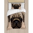 thumbnail image 1 of Pug Duvet Cover Set Twin Size, Detailed Portrait Drawing of a Dog Realistic Design of the Pet Animal Digital Art, Decorative 2 Piece Bedding Set with 1 Pillow Sham, Tan Pale Brown, by Ambesonne, 1 of 3