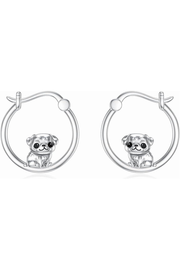 Pug Earrings for Women 925 Sterling Silver Cute Pug Hoop Earrings Pug Jewelry Gifts for Pug Lovers Female
