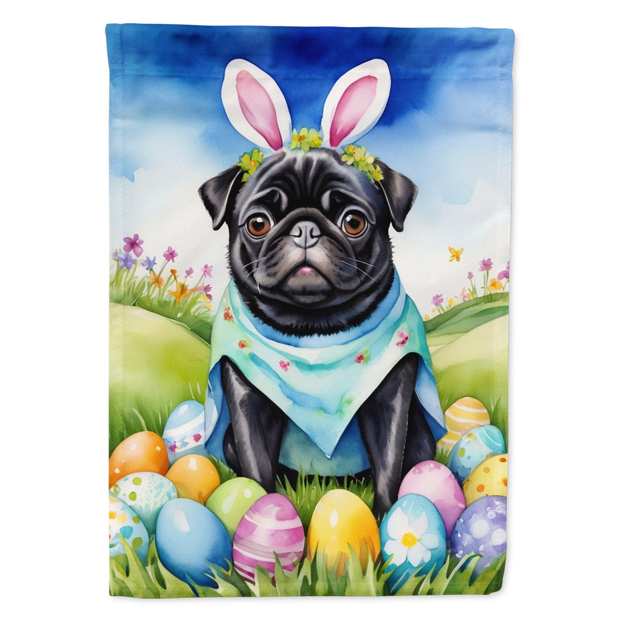 Pug Easter Egg Hunt House Flag 28 in x 40 in