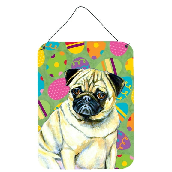 Pug Easter Eggtravaganza Aluminium Metal Wall or Door Hanging Prints