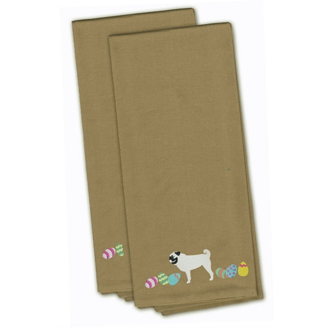 Pug Easter Tan Embroidered Towel Set of 2