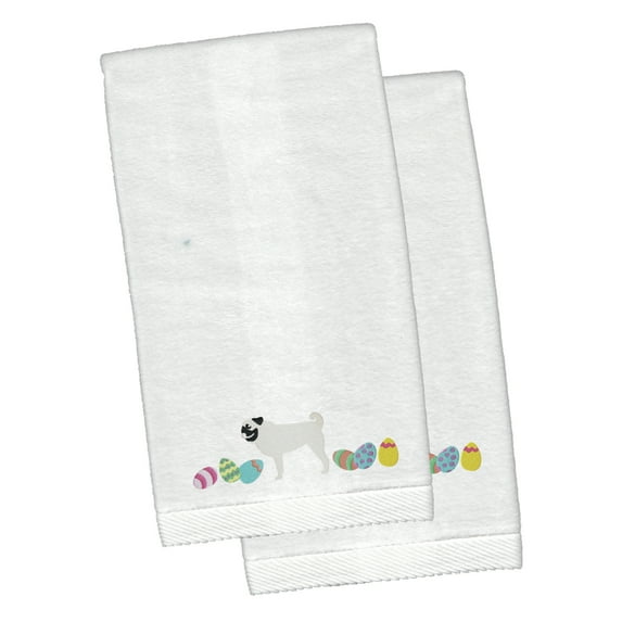 Pug Easter White Embroidered Plush Hand Towel Set of 2