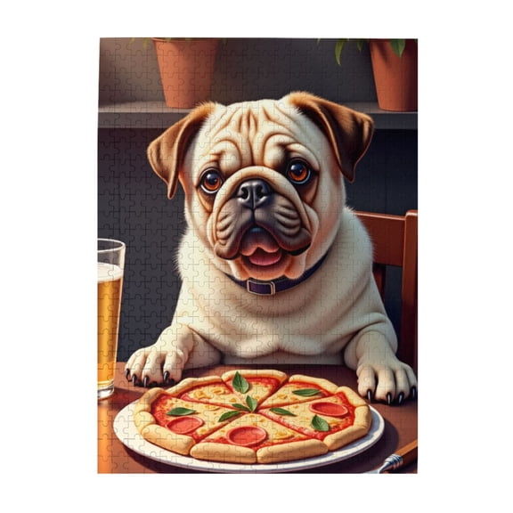 Pug Eating Pizza 500 Piece Jigsaw Puzzle For Adults Challenging & Fun Adult Puzzle Game Unique Artwork Great Gift Idea For Puzzle Lovers Home Decor