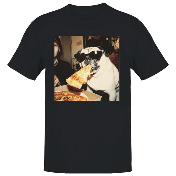 Pug Eating Pizza Men's Black T-shirt