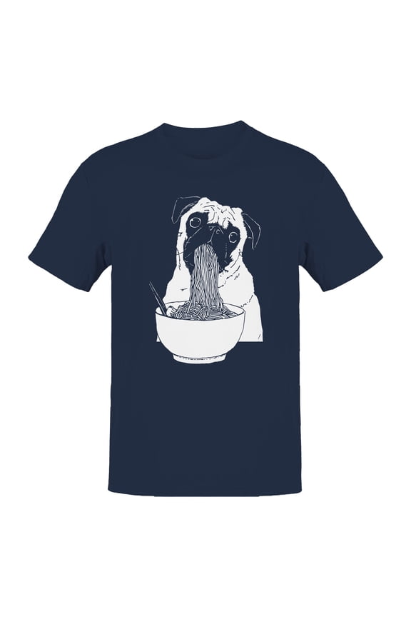Pug Enjoying Noodles Design Men's T-shirt Navy