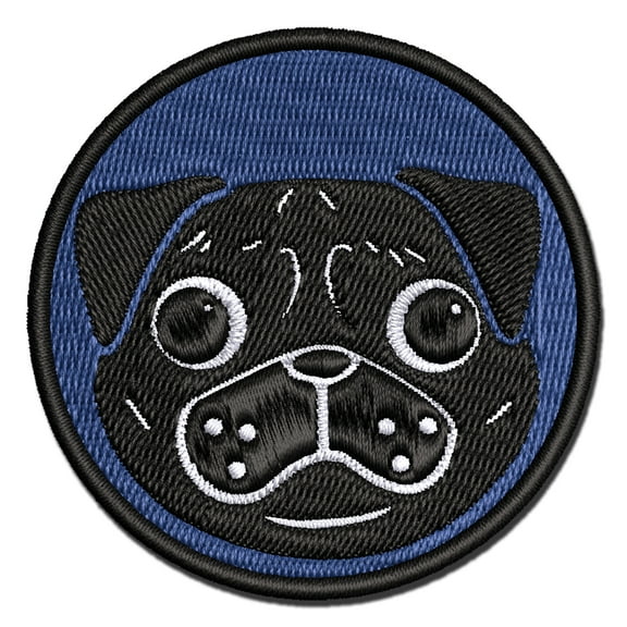 Pug Face Applique Multi-Color Embroidered Hook & Loop Patch - 3 Inch Medium