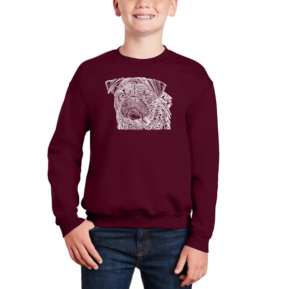 Pug Face - Boy's Word Art Crewneck Sweatshirt