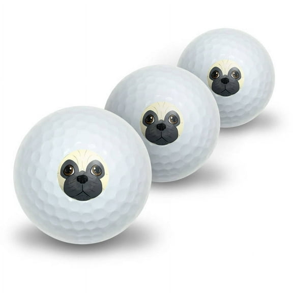 Pug Face Dog Pet Novelty Golf Balls, 3pk