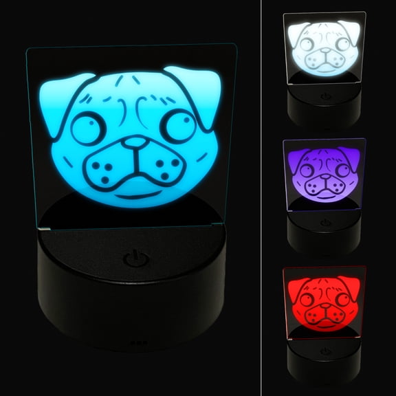 Pug Face LED Night Light Sign 3D Illusion Desk Nightstand Lamp