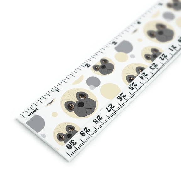 Pug Face Pet Dog 12 Inch Standard and Metric Plastic Ruler