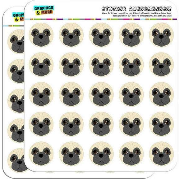 Pug Face Pet Dog 50 1" Planner Calendar Scrapbooking Crafting Stickers