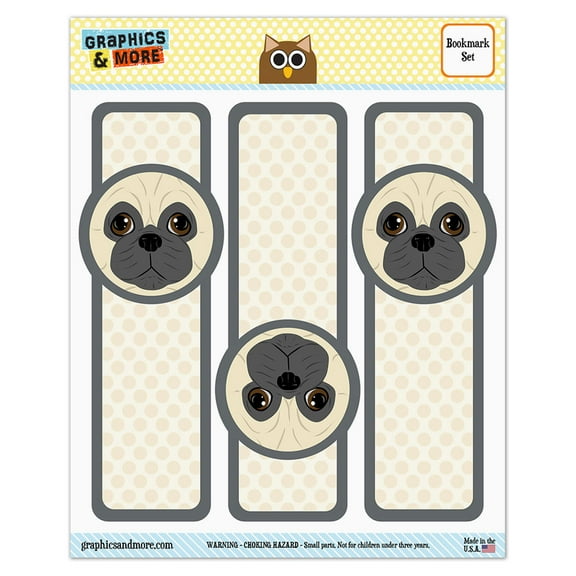 Pug Face Pet Dog Glossy Laminated Bookmarks - Set of 3