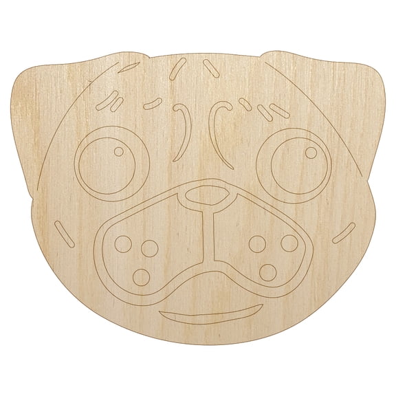 Pug Face Wood Shape Unfinished Piece Cutout Craft DIY Projects - 4.70 Inch Size - 1/8 Inch Thick