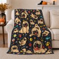 thumbnail image 1 of Pug Faces with Toys and Paw Prints, Energetic Graphic Style for Dog Lovers, Happy Puppy Collage and Pet Adoption Gift, Cozy Flannel Blanket for Living Room and Bedroom, Home Decor, 1 of 9