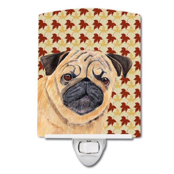 Pug Fall Leaves Portrait Ceramic Night Light