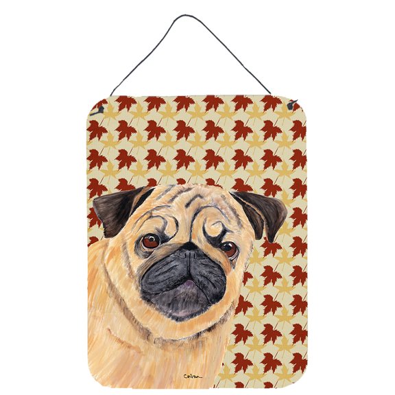 Pug Fall Leaves Portrait Wall or Door Hanging Prints