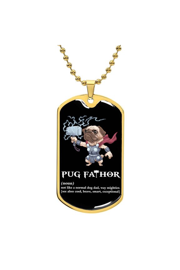 Pug Fathor Dog Tag - Graphic Military Dog Tag Necklace (Optional Personalized Engraving)