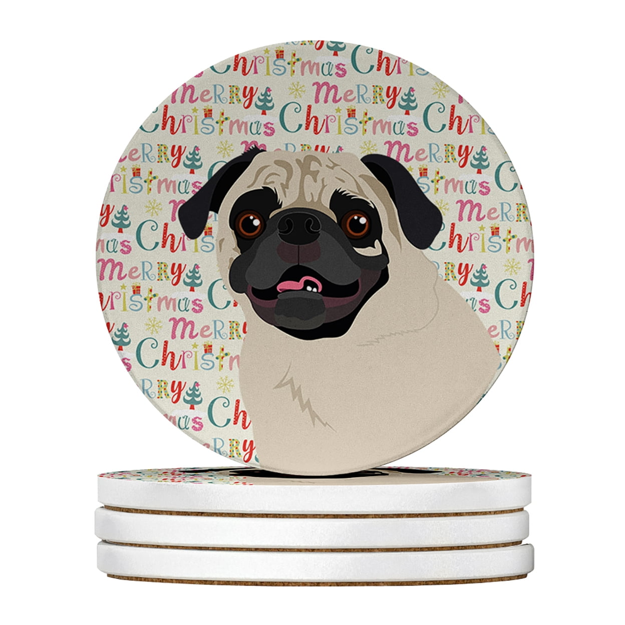 Pug Fawn #2 Christmas Large Sandstone Coasters Pack of 4 4 in x 4 in