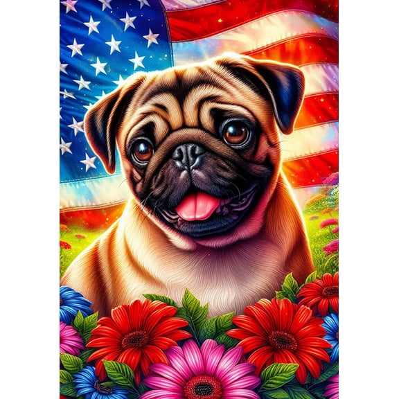 Pug Fawn -  Best of Breed DCR Patriotic I Garden Flag