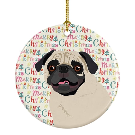 Pug Fawn #2 Christmas Ceramic Ornament 2.8 in x 2.8 in