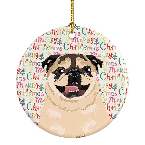Pug Fawn #5 Christmas Ceramic Ornament 2.8 in x 2.8 in