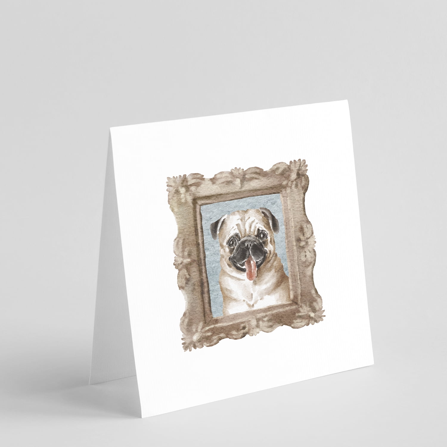 Pug Fawn Tongue Out Square Greeting Cards and Envelopes Pack of 8 5 in x 5 in