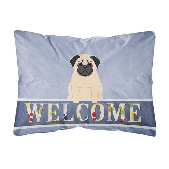 Pug Fawn Welcome Canvas Fabric Decorative Pillow
