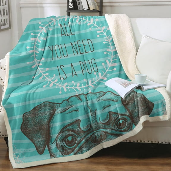 Pug Fleece Blanket Kids Pet Blanket Dog Reversible Ultra Luxurious Plush Blanket Soft Sherpa Blanket Throw Blanket Pug Lover Gifts,Blue, Baby(30"x40")