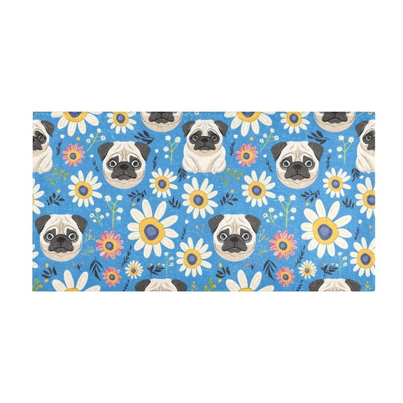 Pug Flowers Pattern Bath Mat 39x20 Inch Soft Absorbent Non-Slip Plush Bathroom Rug for Floor