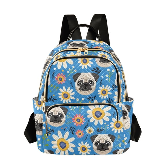 Pug Flowers Pattern Fashion Backpack Quilted Lightweight Women Travel Daypack 8.5L