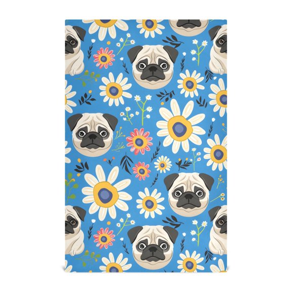 Pug Flowers Pattern Kitchen Towels Waffle Weave Decorative Tea Towels Multi Use Dishcloths 28x18in