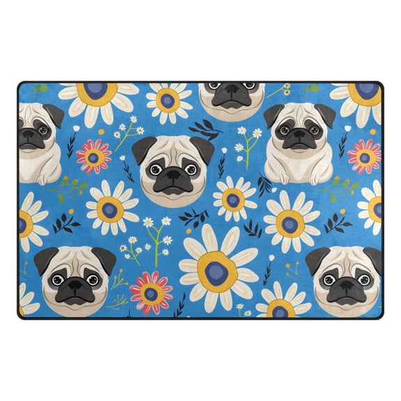Pug Flowers Pattern Memory Foam Area Rug 31"x20" Non Slip, Absorbent, Fade Proof for Living Room, Bedroom, Office