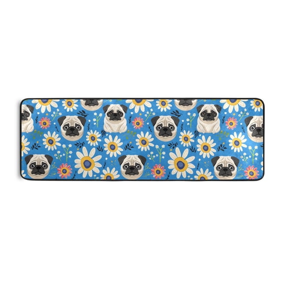 Pug Flowers Pattern Runner Rug 24x72 Inch Cushioned Non Slip Soft Absorbent Floor Mat