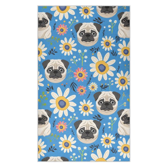 Pug Flowers Pattern Waffle Kitchen Towels 18x30 in Soft Absorbent Quick Dry Dishcloths