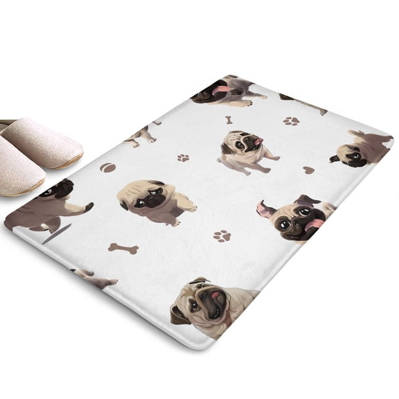 Pug and Footprint Flannel Non Slip Door Rugs,Washable Door Mats Indoor,Decorative Door Mats,Dirt-Resistant and Absorbent Doormat for Entrance,Bedroom,Kitchen,Bathroom,23.5x16in(60x40cm)