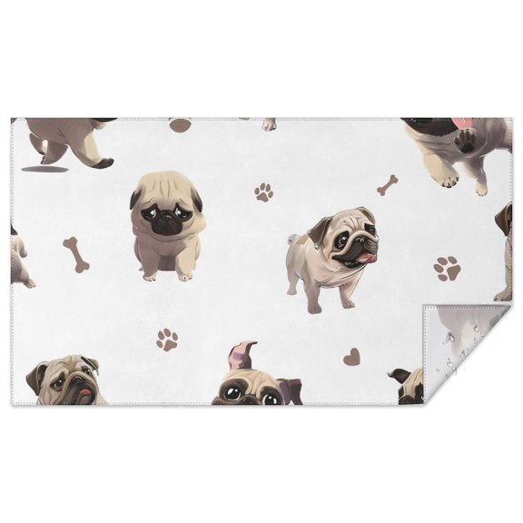 Pug and Footprint Rectangle Tablecloth 60"x102",Waterproof Polyester Rectangle Table Cloth, Wipeable Spillproof Polyester Tablecloth for Dining, Camping, Indoor and Outdoor