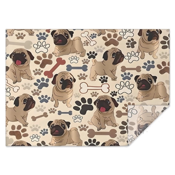 Pug and Footprint Rectangle Tablecloth 60"x84",Waterproof Polyester Rectangle Table Cloth, Wipeable Spillproof Polyester Tablecloth for Dining, Camping, Indoor and Outdoor