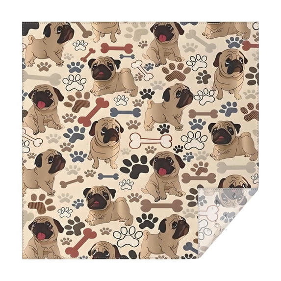 Pug and Footprint Square Tablecloth,Waterproof Square Table Cover,Wipeable Spillproof Washable Table Cover for Home Kitchen Party Decor 42"X42"(107x107cm)