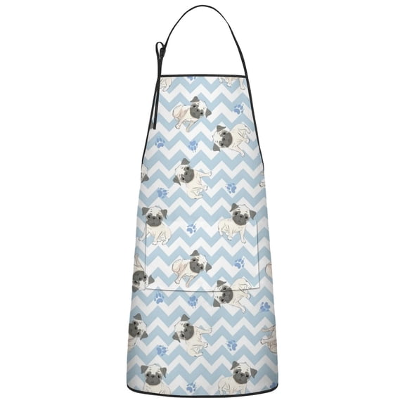 Pug and Footprints Apron-Garden Aprons for Women with Pockets-Cotton Linen Waterproof Kitchen Cooking Gardening Aprons Adjustable for Kitchen,Cooking,BBQ and Salon 33x27 Inch