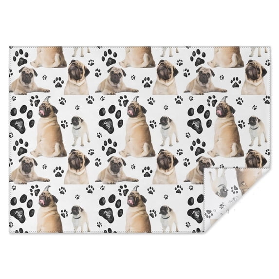 Pug and Footprints Rectangle Tablecloth 60"x84",Waterproof Polyester Rectangle Table Cloth, Wipeable Spillproof Polyester Tablecloth for Dining, Camping, Indoor and Outdoor