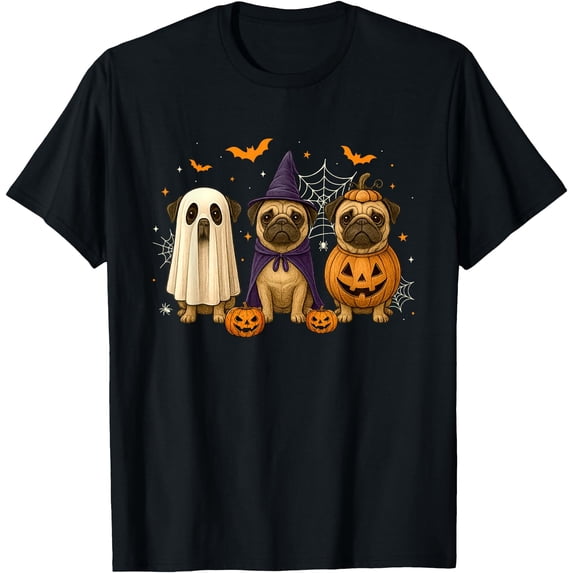 Pug Ghost Witch Pumpkin Halloween Costume Spooky T-Shirt , Vintage T-Shirt