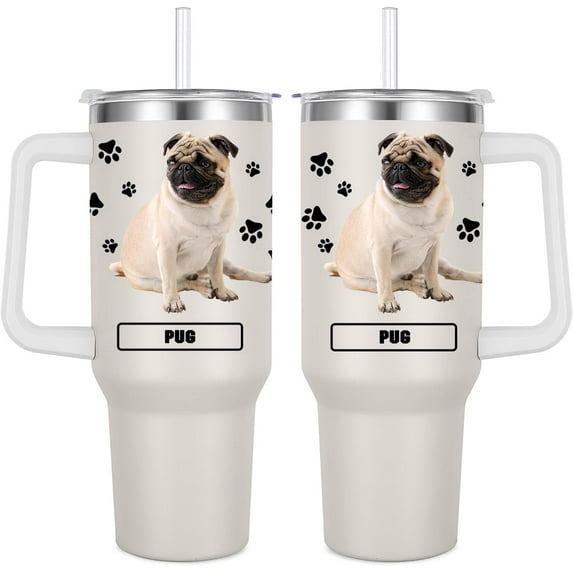 Pug Gift for Dog Owner,40oz Pug Tumbler with Handle Insulated Reusable Stainless Steel Travel Water Bottle (Color 1)