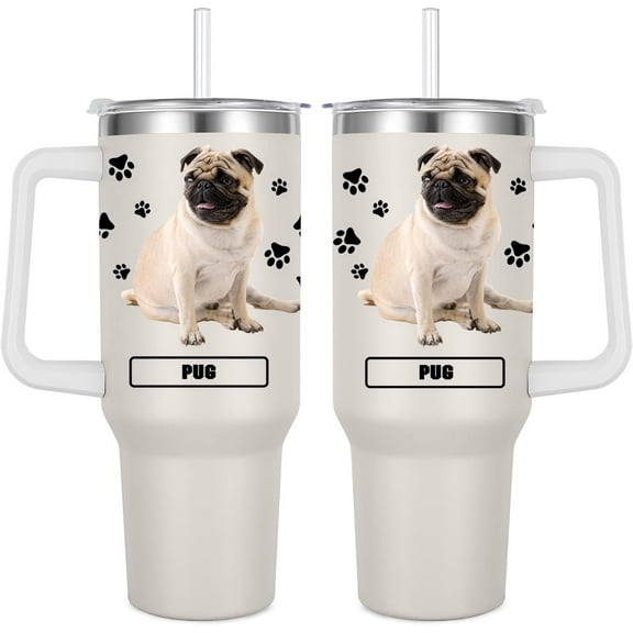 Pug Gift for Dog Owner,40oz Pug Tumbler with Handle Insulated Reusable Stainless Steel Travel Water Bottle (Color 1)